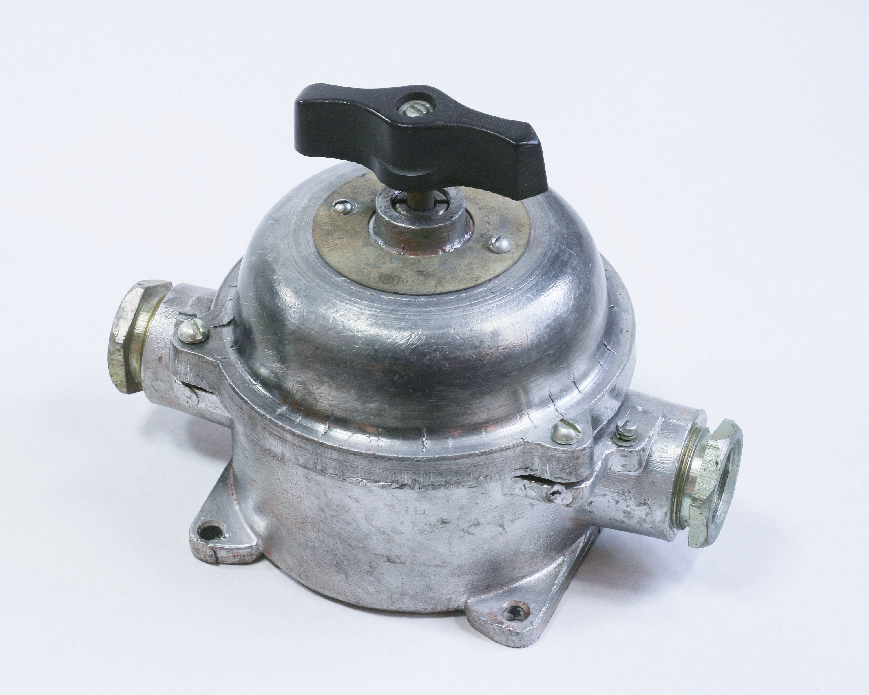 Vintage XXL industrial rotary light switch in gray aluminum or brushed | Soviet USSR surface mounted metal industrial marine lighting switch