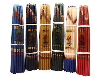 33 pcs (245 mm) Pack of Blessed Jerusalem Beeswax Candles, Handmade, litted with holly eternal fire, white, natural, red, green, blue, black