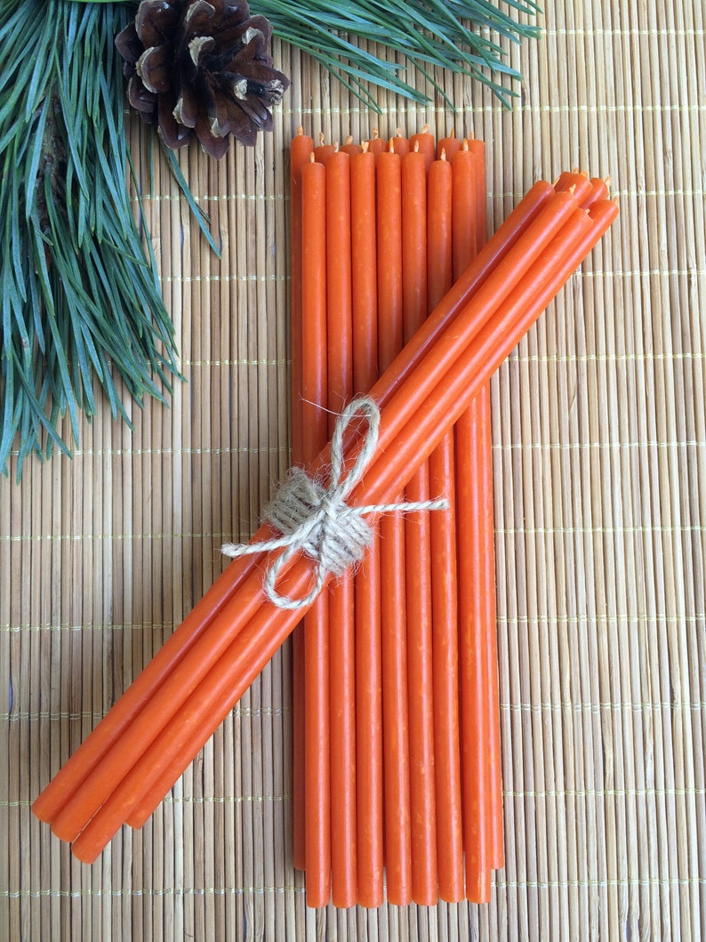 Thin 155x5.1mm Taper Handmade 100% Natural Organic Pure Honey Beeswax Altar Church Orthodox Candles Orange