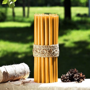 Tjockare Tunn ~205 x 12 mm Avsmalnande Handgjorda 100 % Naturliga Ekologiska Ren Honung Bivax Altar Kyrko Ortodoxa Ljus