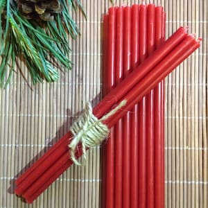 Thin 155x5.1mm Taper Handmade 100% Natural Organic Pure Honey Beeswax Altar Church Orthodox Candles Red