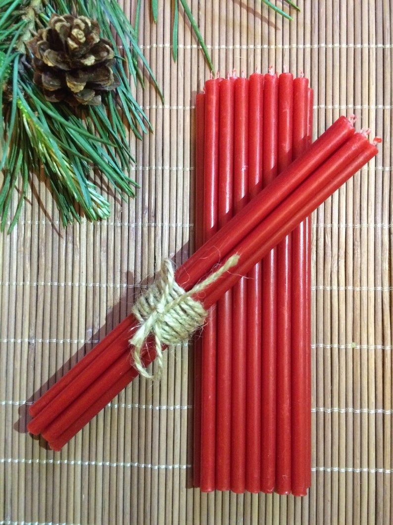 Thin 155x5.1mm Taper Handmade 100% Natural Organic Pure Honey Beeswax Altar Church Orthodox Candles Red