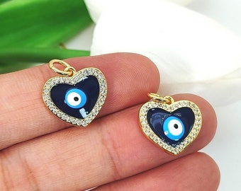 Micro PavedEnameled Evil Eyes Herz Anhänger Für DIY Halskette / Armband Herstellung, Vergoldet Evil Eye DIY Schmuckzubehör, DIY Geschenke