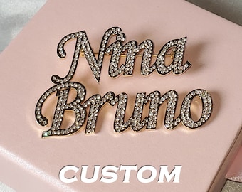 Voller Bling-Steine Custom Name oder Logo Brosche Pins in Gold / Silber Personalisierte Brosche Brustnadel, personalisierte Name Anstecknadel, Geschenk für Sie