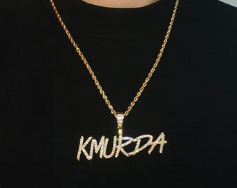 Bijoux personnalisés, pendentif nom glacé, collier personnalisé pour elle/lui, chaîne de texte personnalisée, collier de lettres Hip Hop, bijoux Bling Hip Hop