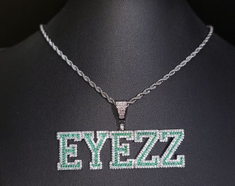 Collana di nome in pietra di zircone verde verde personalizzata, collana personalizzata di lettere, catena di ciondoli con nome, regalo di compleanno unico, gioielli hip hop