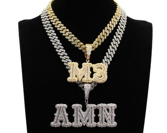 Collana di lettere in stile gotico ghiacciato personalizzato, ciondolo di parola/nome personalizzato chian cubano, collana hip-hop, gioielli per feste di ballo, regalo per lei e lui