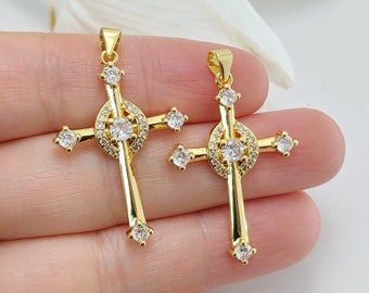 18K Gold Filled CZ Diamant Frauen Kreuz Charm für DIY Halskette machen Erkenntnisse, Kruzifix Anhänger Halskette machen Zubehör, DIY Geschenk für Sie