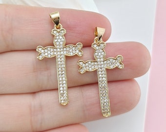 18K Gold Filled Micro Paved CZ Diamant Kreuz Charm für DIY Halskette machen Erkenntnisse, Frauen Accessoreis Schmuck machen Versorgung, Geschenk für sie