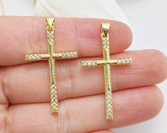 18K Gold Micro gepflasterte Kreuz Anhänger für DIY Halskette machen Erkenntnisse, Minimalist Kreuz Schmuck machen Versorgung, DIY Geschenk für sie, Unisex Schmuck