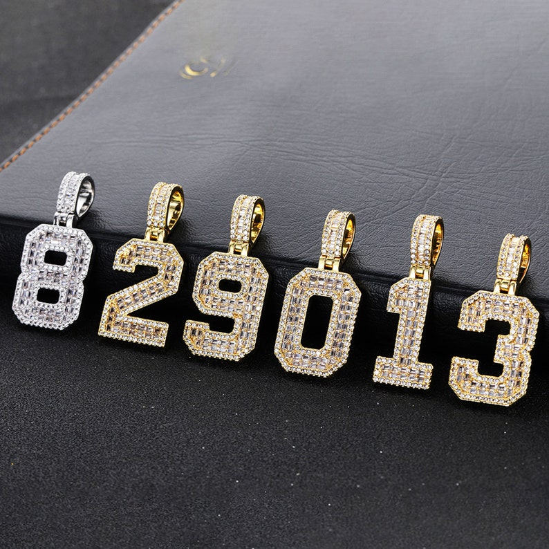 Custom Iced Out Varsity Numbers Necklace Personalized Numbers Etsy