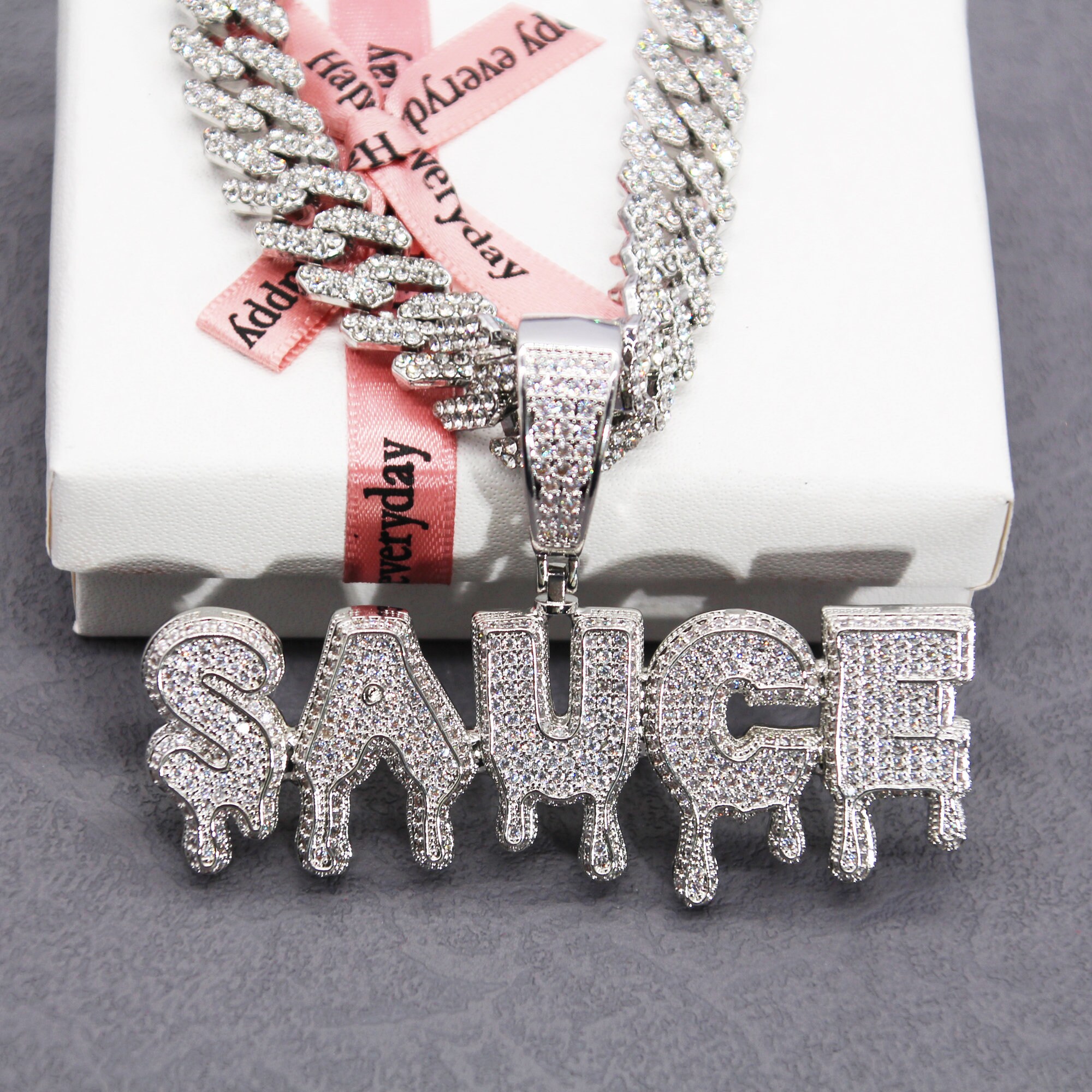 Custom Red Drip Bubble Letter Necklace – Bling Label