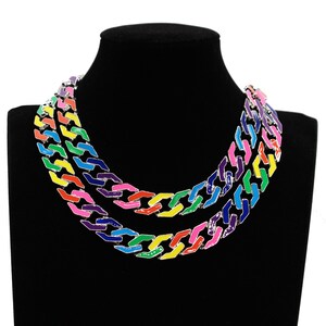 Asphire Punk Colorful Acrylic Cuban Link Chain Choker Necklace Chunky Chain  Link Statement Necklace Boho Fashion Collar Necklace Jewelry Gift for