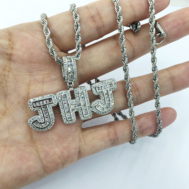 CUSTOMIZED Baguette Letters Name Pendant Chain Icy Nameplate Etsy