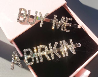 Bling-bling Hairclips Set "Buy Me A Birkin", "Buy Me A Kelly" Saying Words Hair Clips, Women's Hot Popular Hair Aceessories, Gift for Her