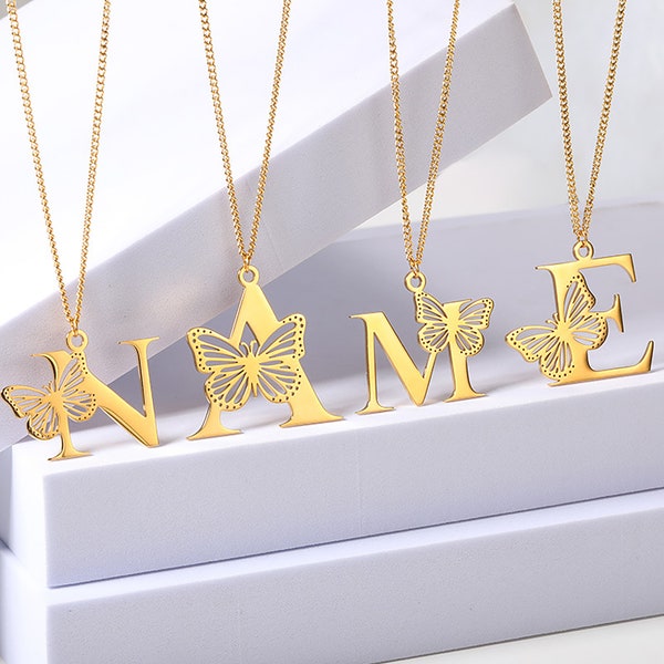 Butterfly Necklace , Gold Butterfly Necklaces , A-Z Letter Butterfly Pendant , Butterfly initial Necklace , Gifts for her , Mothers day gift