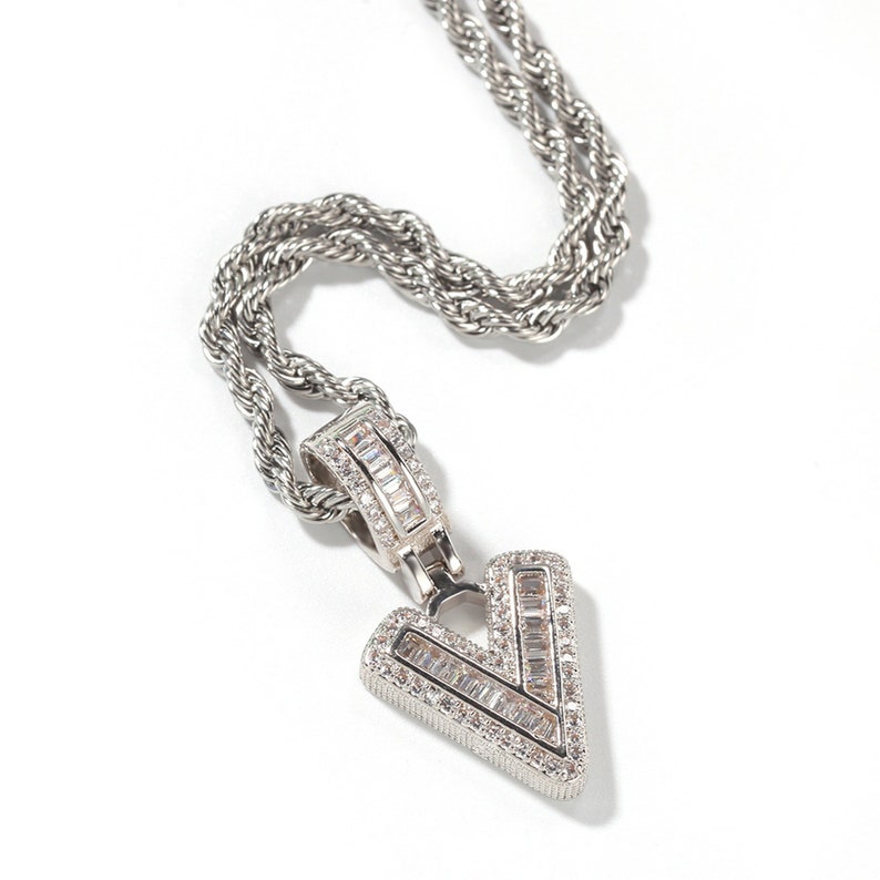 Goldum NYC 1.5 Inch Shiny Baguette Block Letter Initial Pendant - 925 Sterling Silver, No Stone
