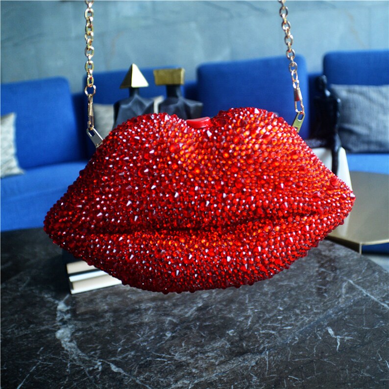 Sparkling Evening Clutch Bag Unique Lips Shaped Novelty Etsy