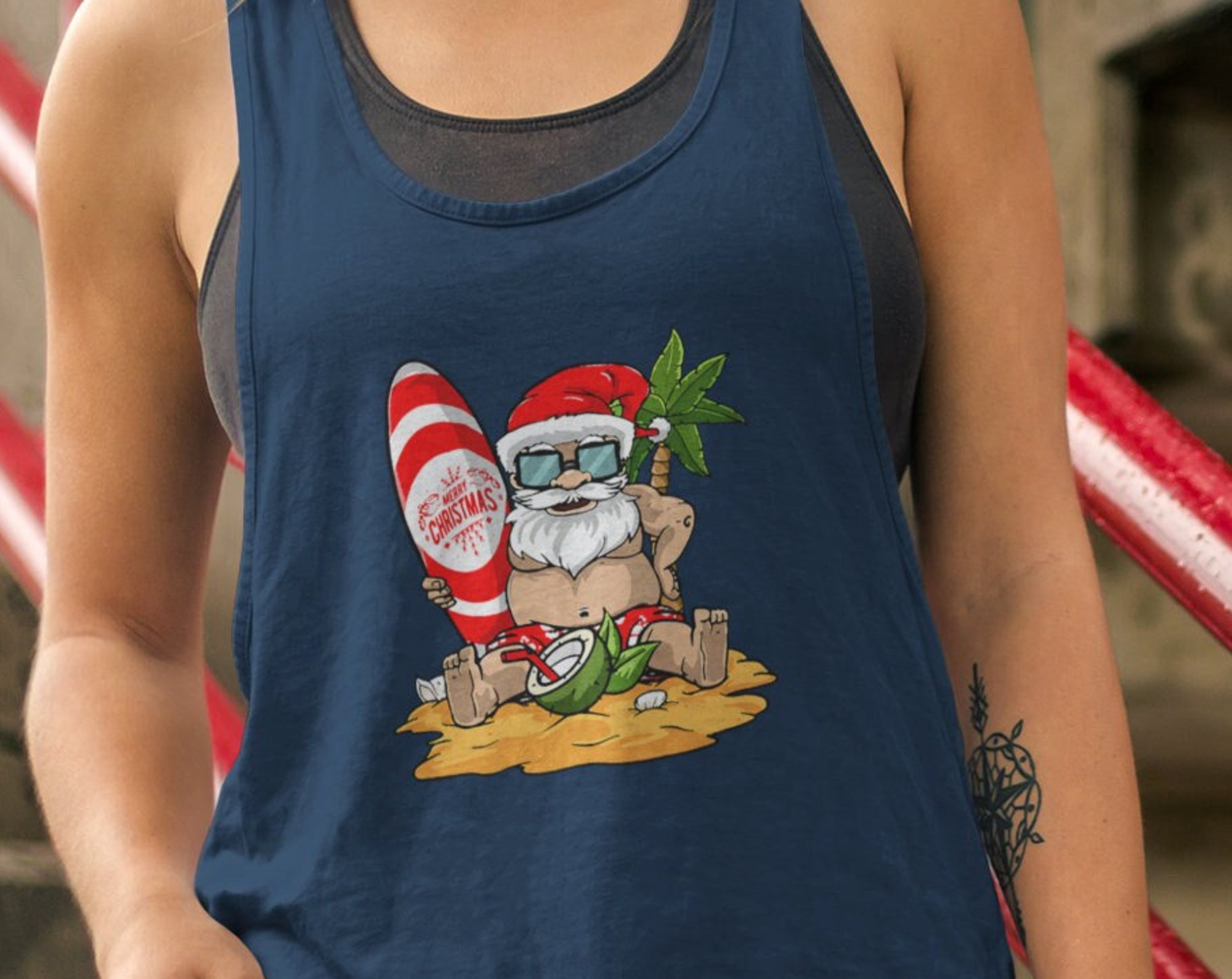 Discover Christmas in July Shirt, Santa Surf Hawaiian Tank Top