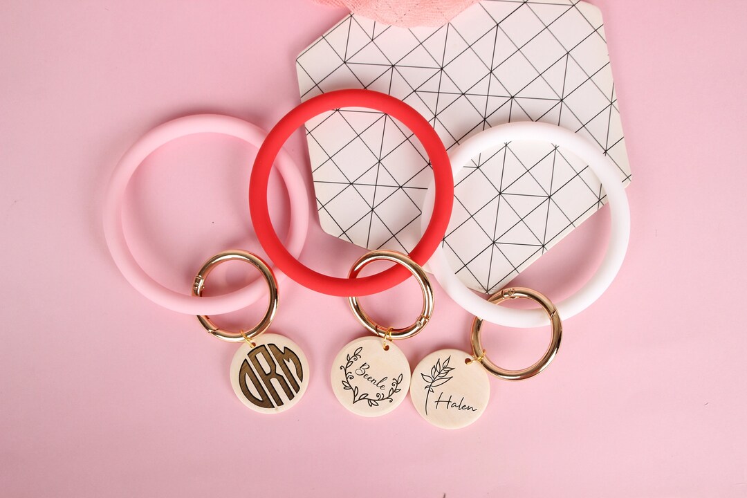 Key Ring Bracelet With Charm Personalized Keychain Silicone Etsy