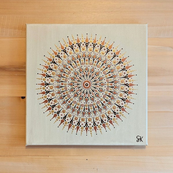 Toile mandala dot art beige