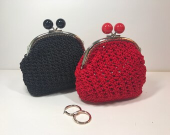 Crocheted With Little Transparent Beads Ladies Wallet Coin Purse Red Pink Clutch Kissing Clasp Card Holder Gift For Her Gift For Women