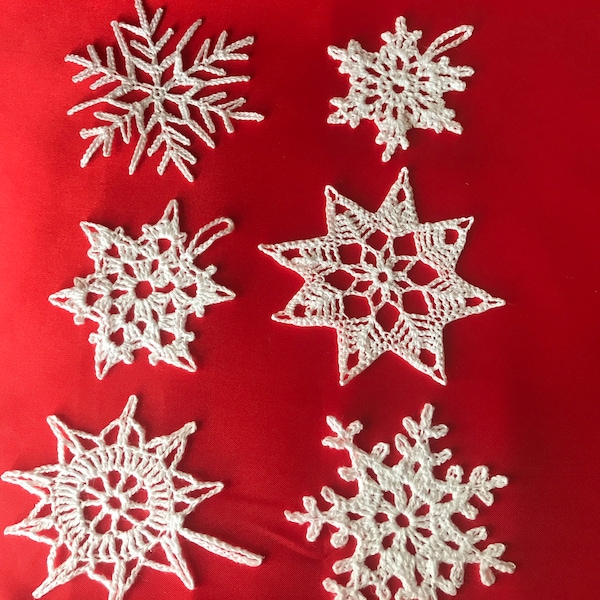 Crochet Cotton Snowflake Ornaments, Set of 6, Handmade Christmas Decor