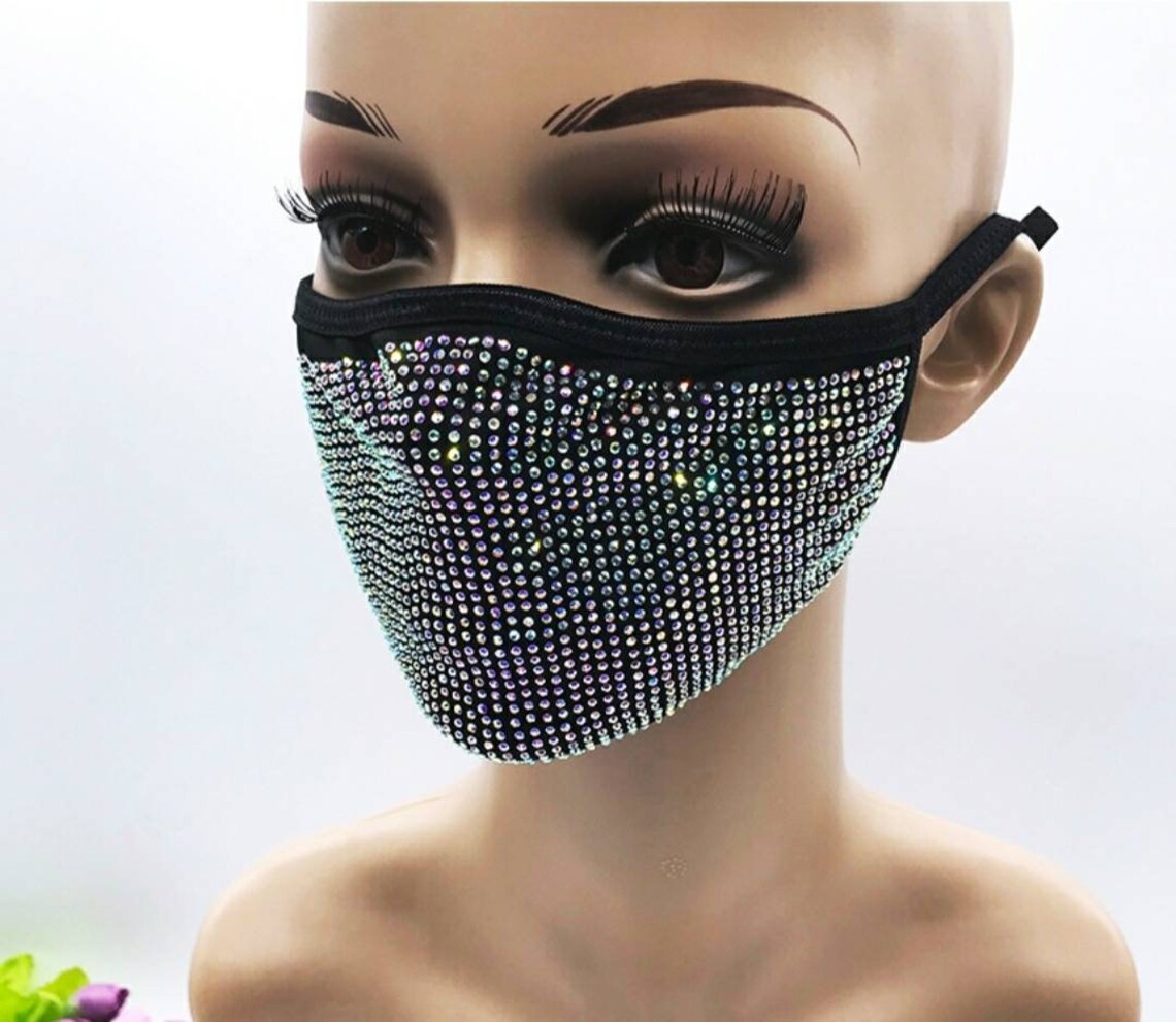 Rhinestone Face Mask Sparkle Face Mask Bedazzled Facemask | Etsy