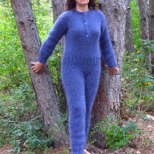 Handknit Mohair Union Suit Handmade Pants Thick and Soft Catsuit
