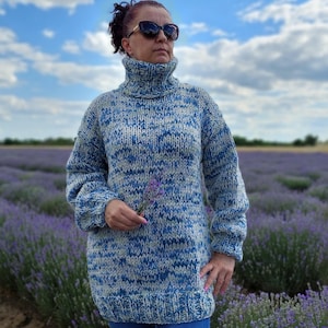 Wool Sweater Turtleneck Thick and Chunky Pullover Melange Wool Soft Jumper