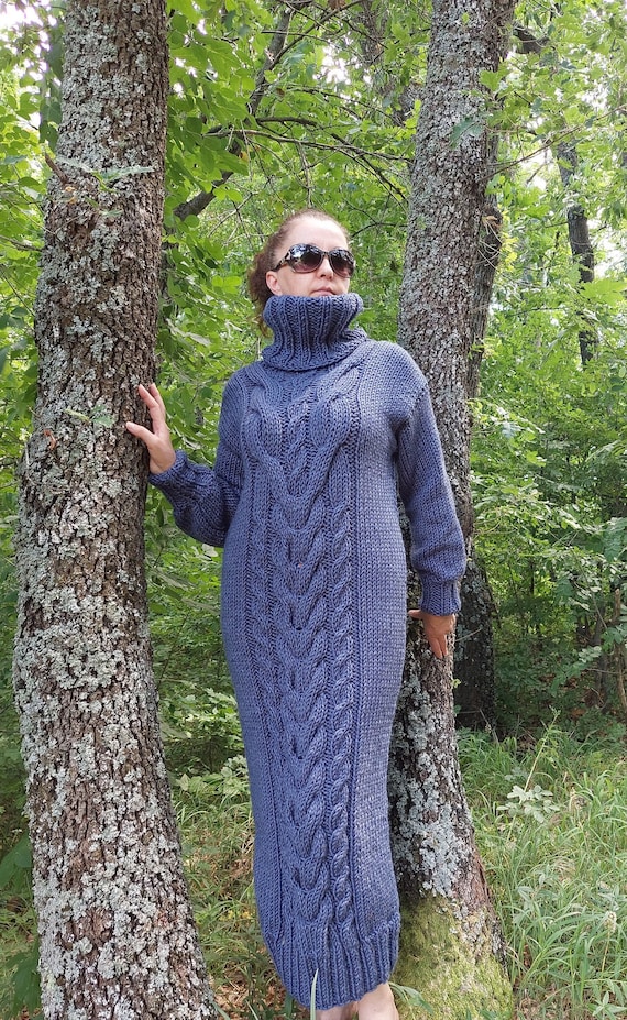 Robe en laine à col roulé robe pull longue en tricot torsadé - Etsy France