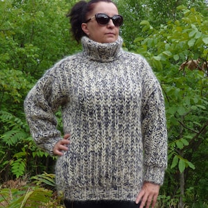 Wool and Mohair Sweater Men Thick and Chunky ,Turtleneck Pullover Melange New Collection