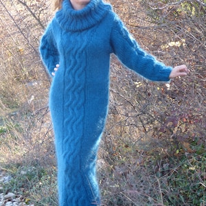 Thick Mohair Dress Turtleneck ,Cable Knit Chunky Sweater Dress