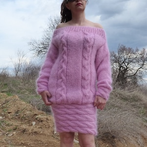 Mohair Sweater Thick and Fuzzy,Cable Knit Dress