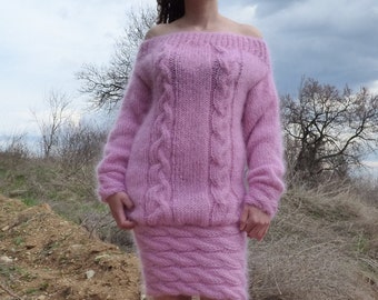 Mohair Sweater Thick and Fuzzy,Cable Knit Dress