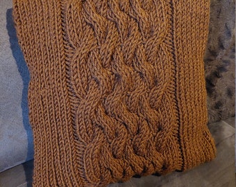 Funda de almohada tejida a mano de punto trenzado de 40 cm - Decoración del hogar de lana marrón