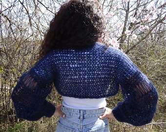 Hand Knit Bolero Mohair Summer Long Sleeves Cardigan Handknitted Mohair Shrug