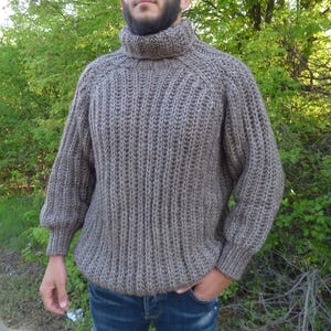 Mohair and Wool Sweater Men Thick and Chunky ,Turtleneck Pullover Handknit,READY TO SHIP