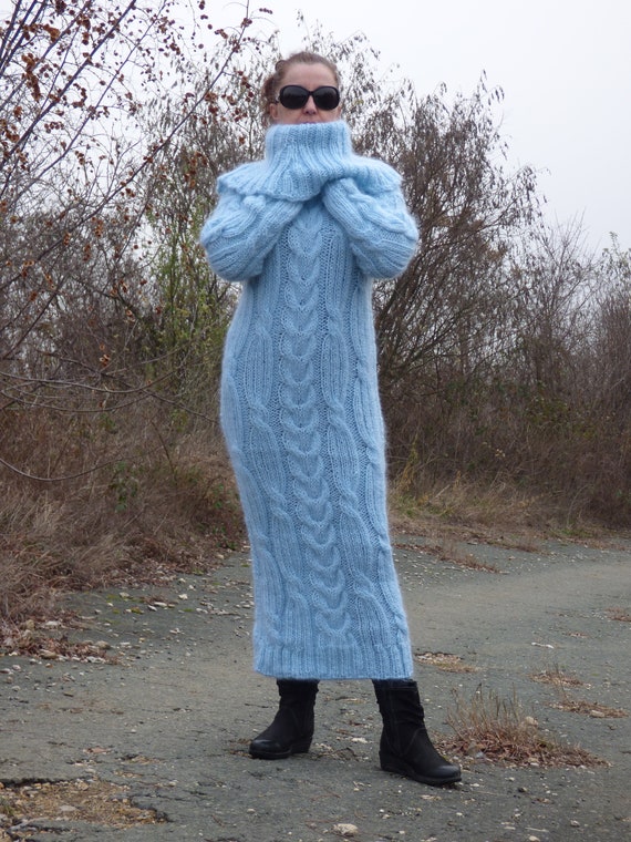 Mohair Dress Cable Knit Long TurtleneckHandmade Long Chunky | Etsy