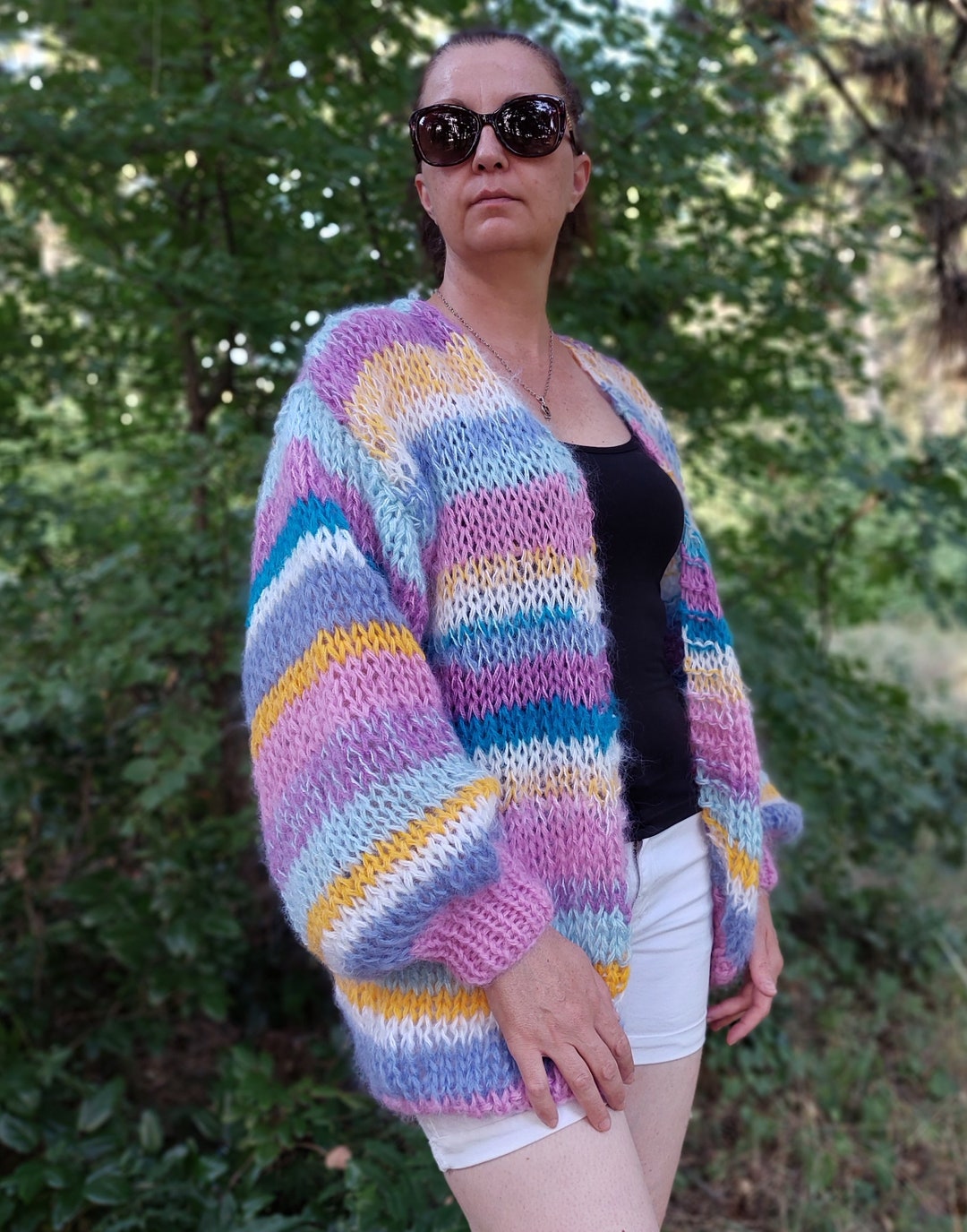 【2plan】Furry Stripe Mohair Knit Men mohair sweater hooded striped custom Sweater Wholesale