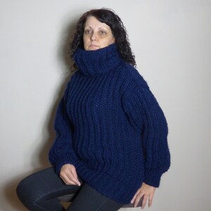 Thick Wool Sweater Men Turtleneck Handknit Chunky Pullover 4 Strands Handmade Ribble Jumper