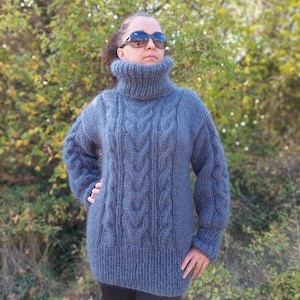 Mohair Thick Sweater Men Turtleneck Long ,cable Knit Chunky Pullover - Etsy