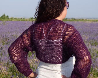 Hand Knit Bolero  Mohair Summer Cardigan Long Sleeves Handknitted Mohair Shrug