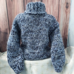 Suéter de mohair y lana tejido a mano para hombre, 12 hebras, grueso y grueso, cuello alto, mezcla de lana.