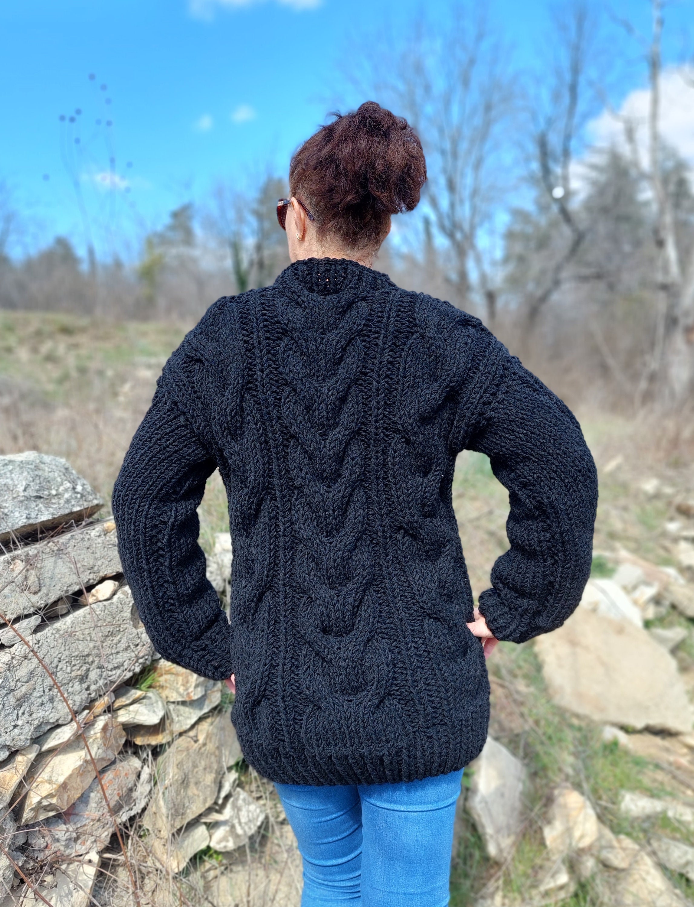 Wool Sweater Men Hand Knit With 3 Strandsthick and Chunky - Etsy