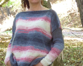 Hand Knit Wool Sweater,Handmade Pullover,Multicolor Jumper