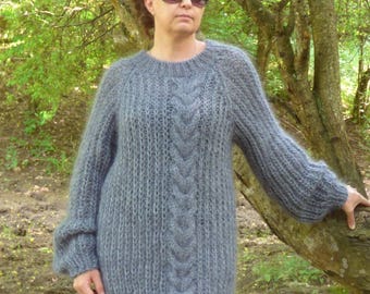 Thick Mohair Sweater Men Ribbed Knit Chunky Pullover Soft and Fuzzy Jumper