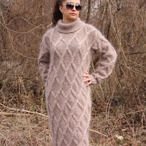 Mohair Dress Turtleneck,Thick and Chunky Sweater,Cable Sweaterdress