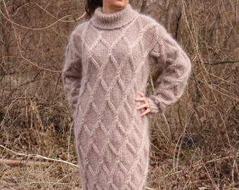 Mohair Dress Turtleneck Thick and Chunky Sweater Cable Sweaterdress
