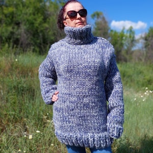 18 Strands Wool Sweater Men Mega Thick and Chunky Turtleneck Pullover Melange image 4